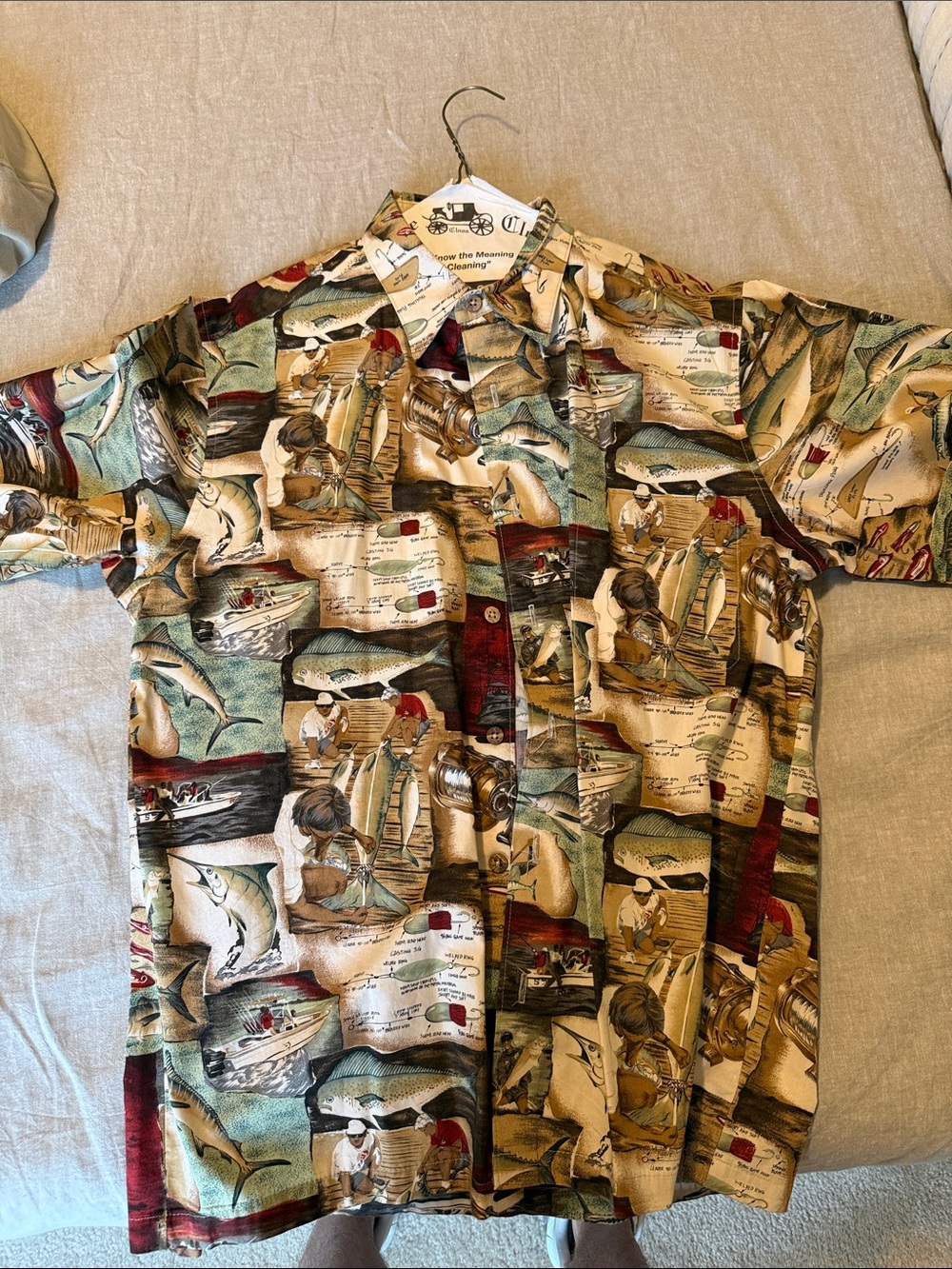 Casual Short-Sleeve Fishing Print Button-Down Shirt - Multicolor